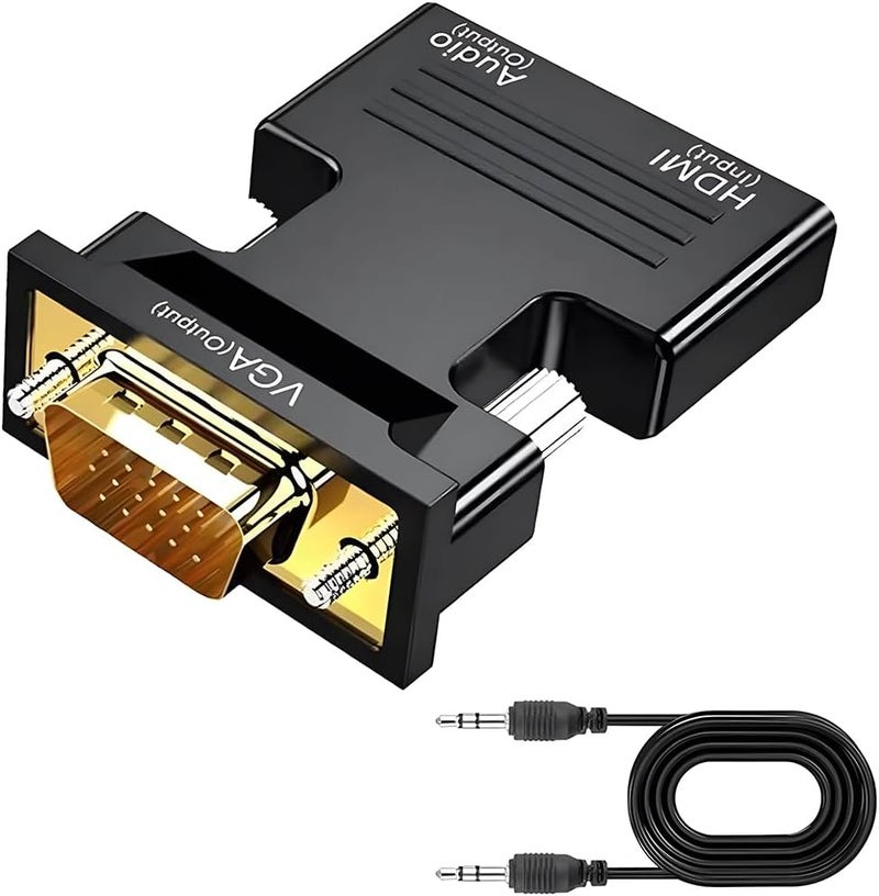 Flsazrx HDMI to VGA Adapter, HD 1080P Audio Video Converter with 3.5mm Jack,Gold-Plated Connector (Female to Male) for Computers,desktops,laptops,PCs,Monitors,projectors,HDTVs,Raspberry Pi,Roku,Xbox,etc - Image 1